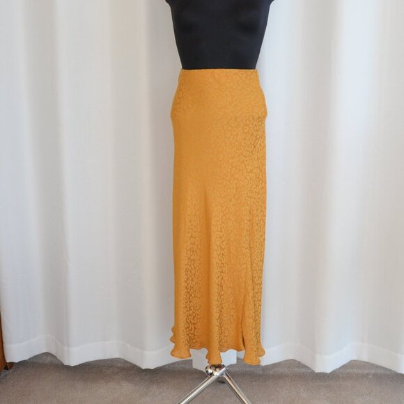 Banana Republic Goldenrod Leopard Print Bias Cut Satin Slip Midi Skirt Sz S - Picture 2 of 8
